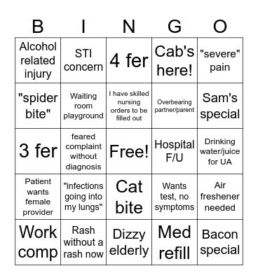 Acute Care Bingo Card
