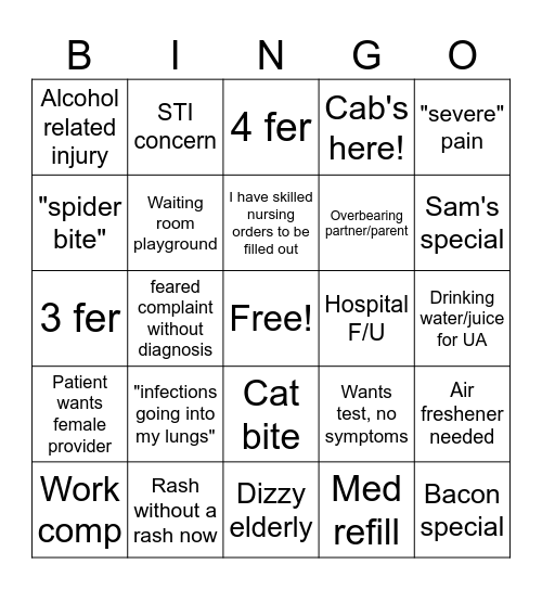 Acute Care Bingo Card
