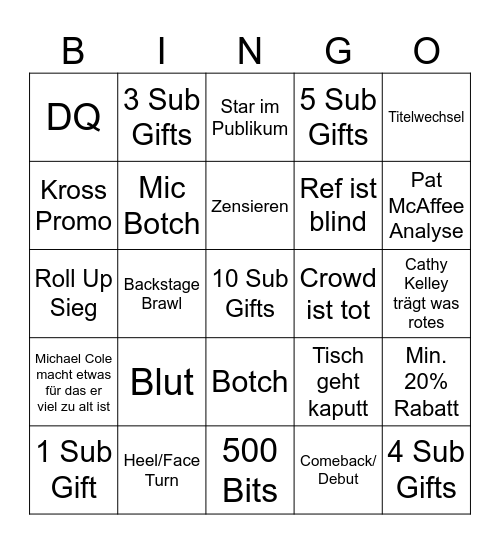 Vorletzte RAW Bingo Card