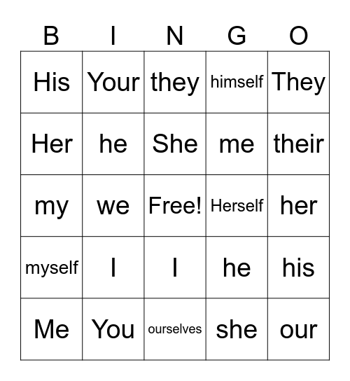 Prounouns Bingo Card
