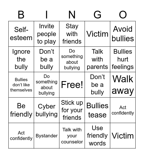 Bulling Bingo Card