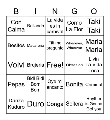 Latin Vibes Bingo Card