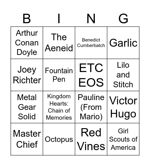 Wikipedia Bingo Card