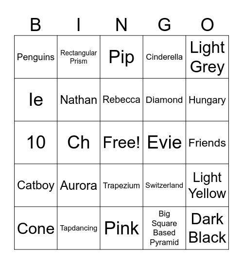 Leah 3rd September Bingo Card