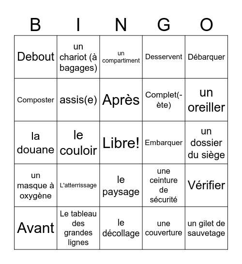 Bon Voyage 2 Chapitre 4: Les voyages Bingo Card