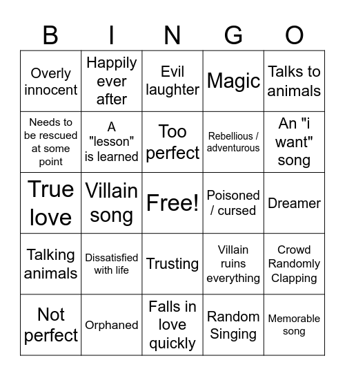 ~DISNEY MOVIE~ Bingo Card