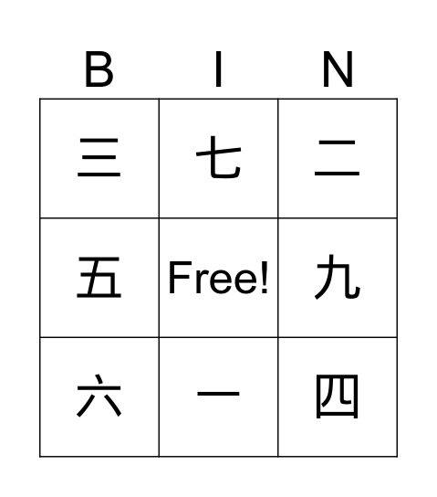 Kanjい　1 to 10 Bingo Card