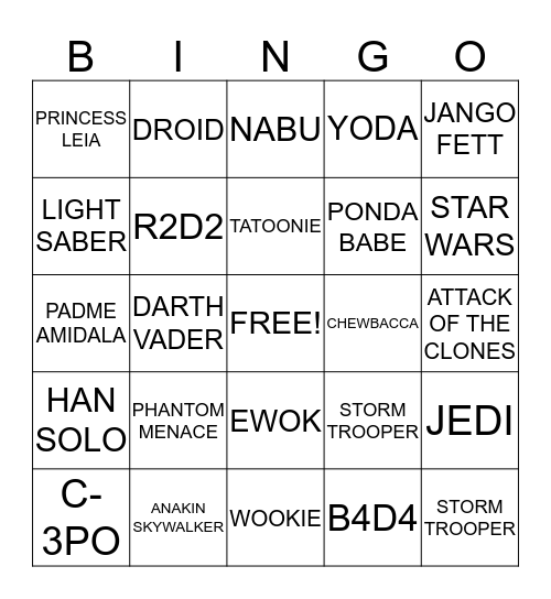 STAR WARS Bingo Card
