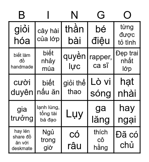 BOY LỚP MÌNH Bingo Card