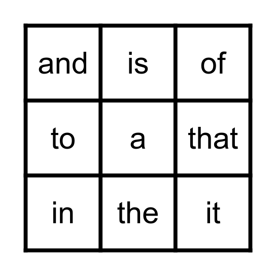Sight Words Bingo Card