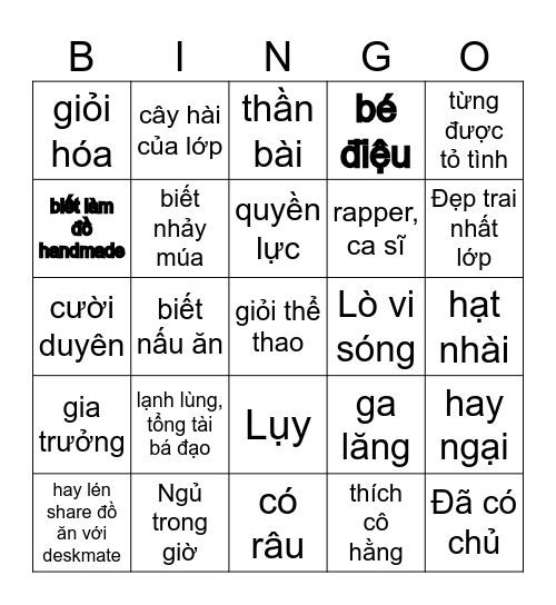 BOY LỚP MÌNH Bingo Card