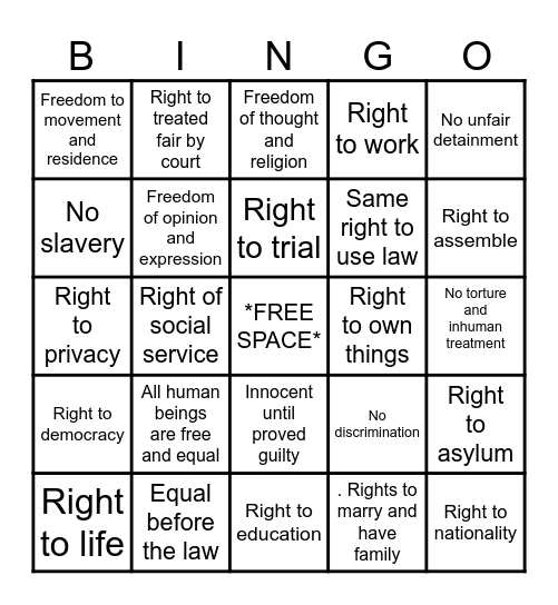 Human Rights Bingo Card
