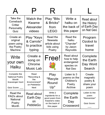 APRIL Bingo Card
