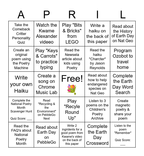 APRIL Bingo Card