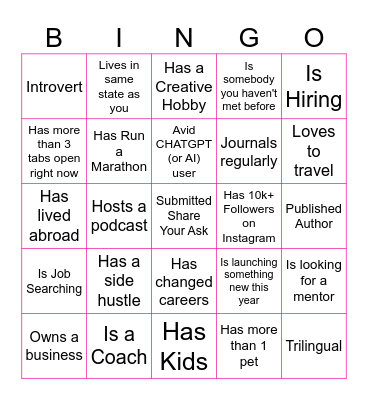 IAW Networking Bingo Card