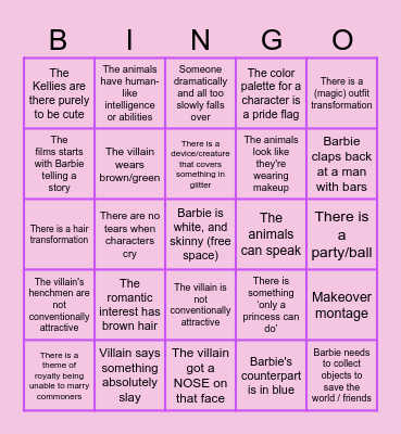 Barbie Movie Bingo Card