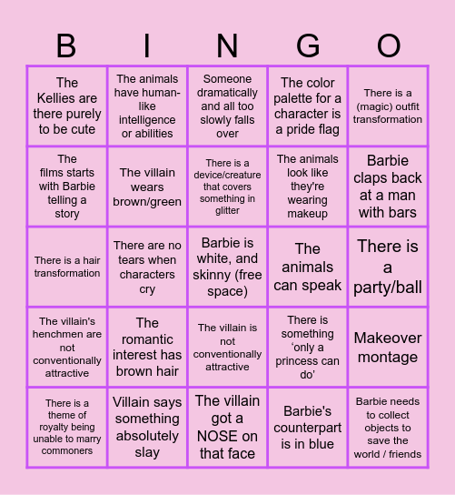 Barbie Movie Bingo Card