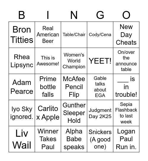 Raw Bingo Apr 14 Bingo Card