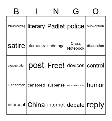 Unit 4 Bingo Card