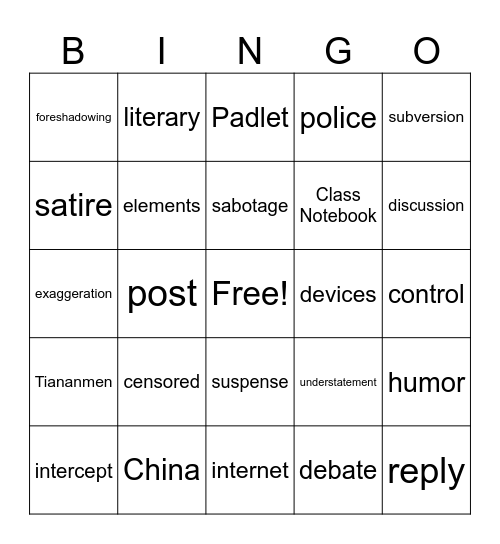 Unit 4 Bingo Card