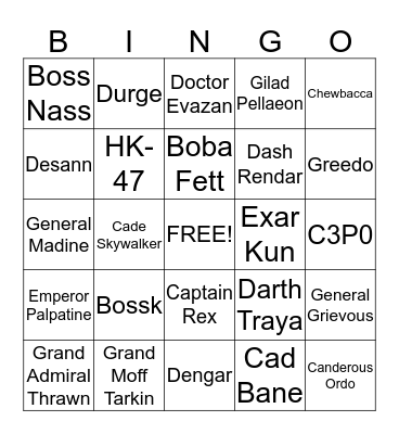 STAR WARS Bingo Card