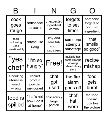GG Bake Off Bingo Card