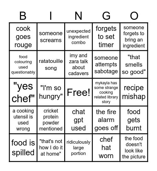 GG Bake Off Bingo Card