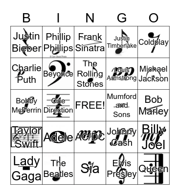 Musical Artist Bingo Card