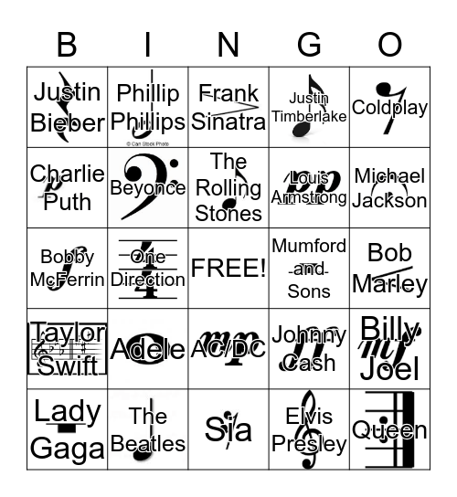 Musical Artist Bingo Card
