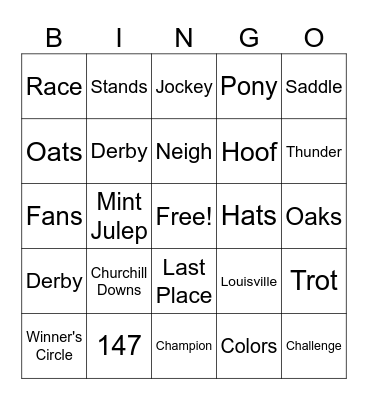 Kentucky Derby Bingo Card