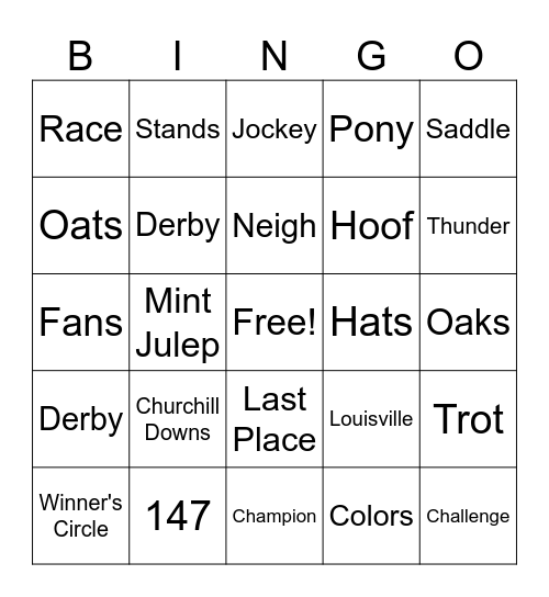 Kentucky Derby Bingo Card