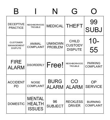 911 DISPATCH BINGO Card