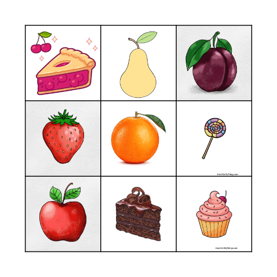 Fruit and Dessert Bingo Card