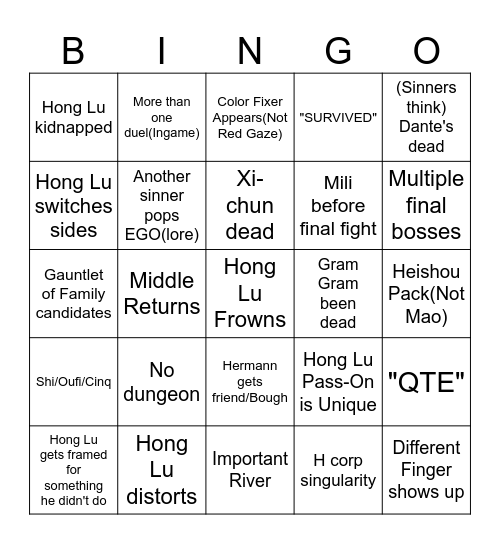 Canto 8 Bingo Card