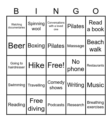 Self-Care Bingo Card