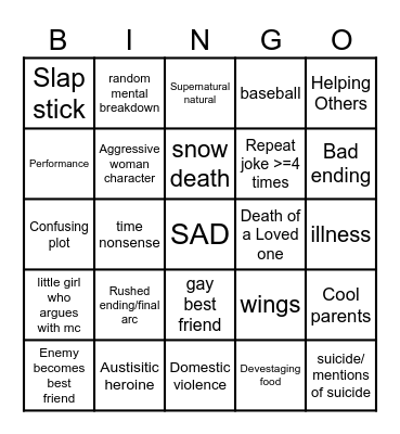 Jun Maeda Anime Bingo Card