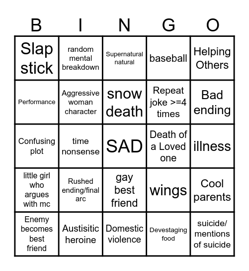 Jun Maeda Anime Bingo Card