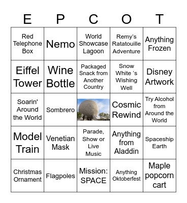 Epcot Scavenger Hunt Bingo Card