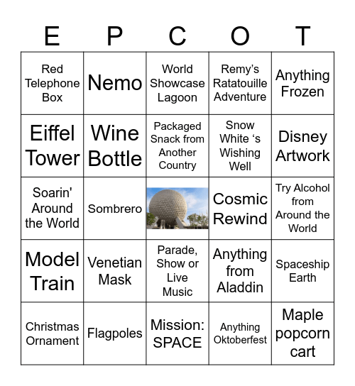 Epcot Scavenger Hunt Bingo Card