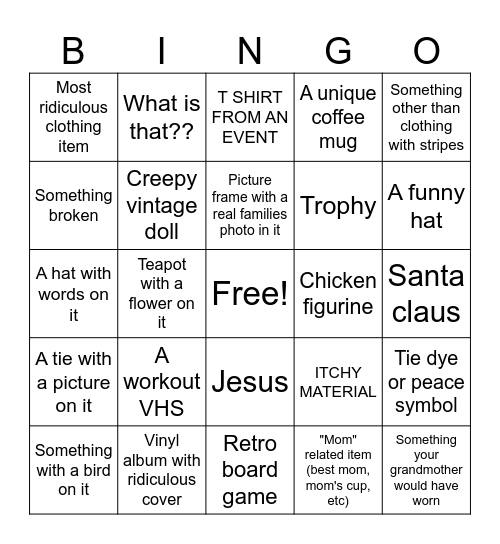 THRIFT STORE BINGO Card