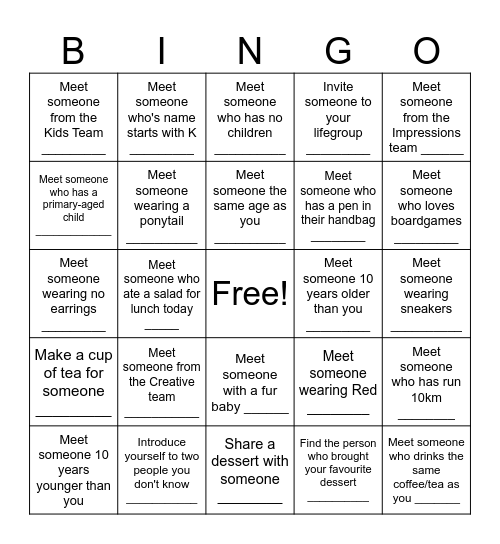 Women's Dessert Night Bingo Card