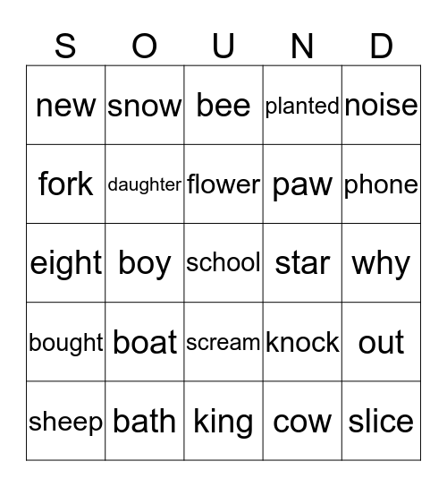 WORD SOUND POWER Bingo Card