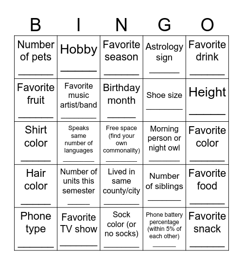 Find someone with the same... Bingo Card