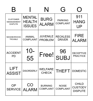 911 DISPATCH BINGO Card