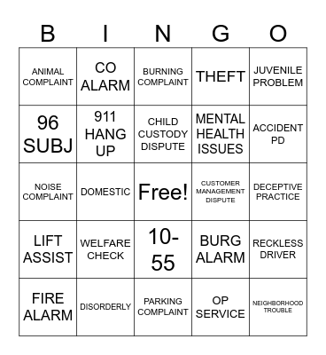 911 DISPATCH BINGO Card