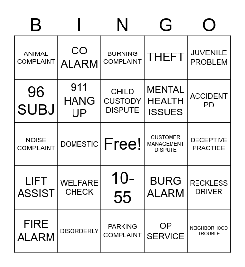 911 DISPATCH BINGO Card