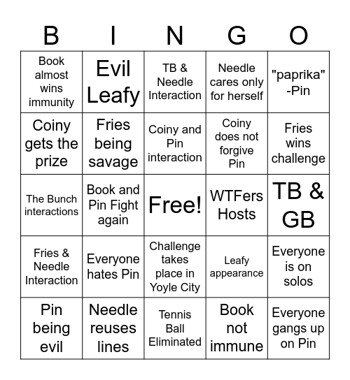 BFDIA 19 Prediction Bingo Card