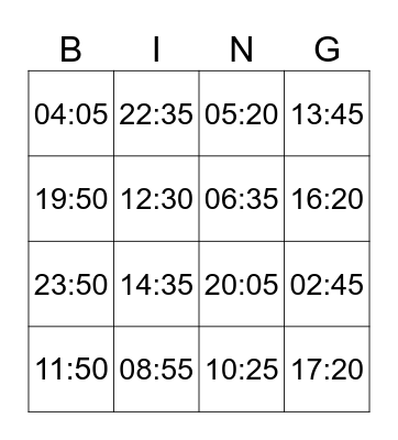Time Bingo Card