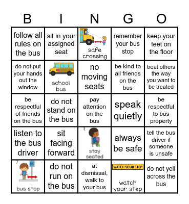 Bus Safety Bingo Card