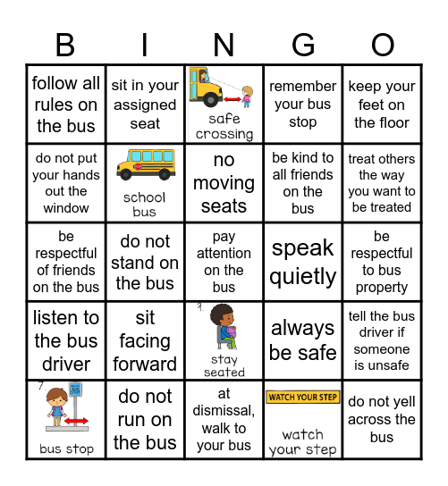 Bus Safety Bingo Card